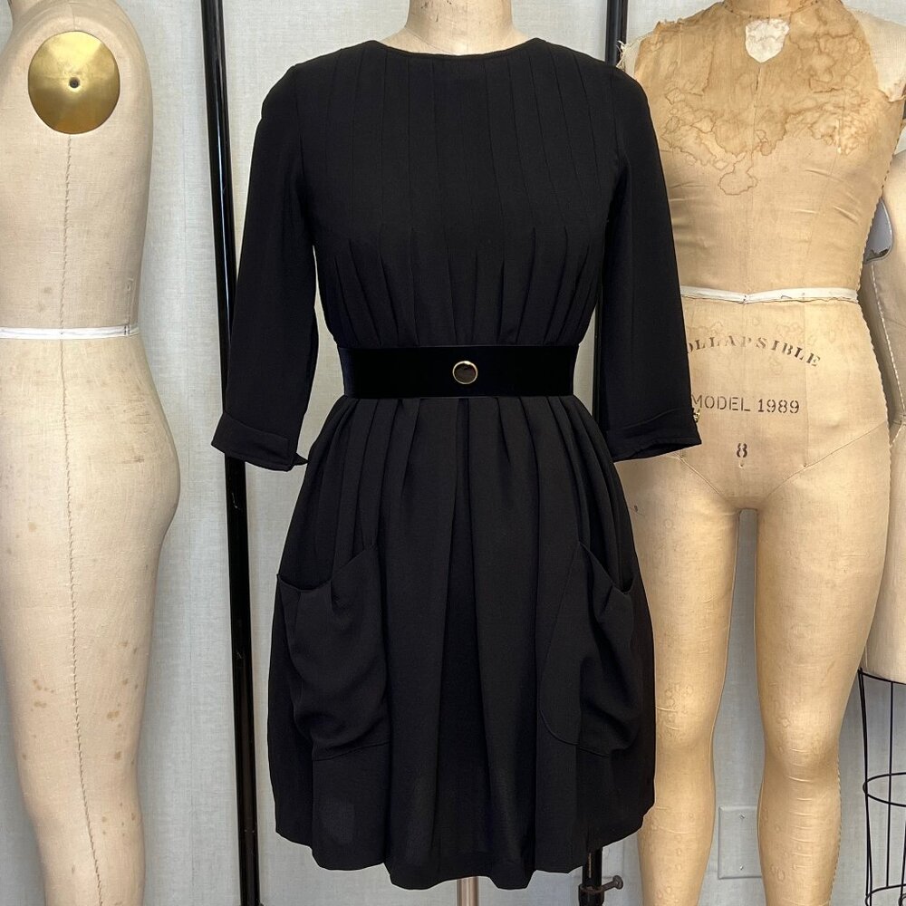 NWT Deadstock 2000s Retro Velvet Belted 3/4 Sleeve Babydoll Dress XS, runs large